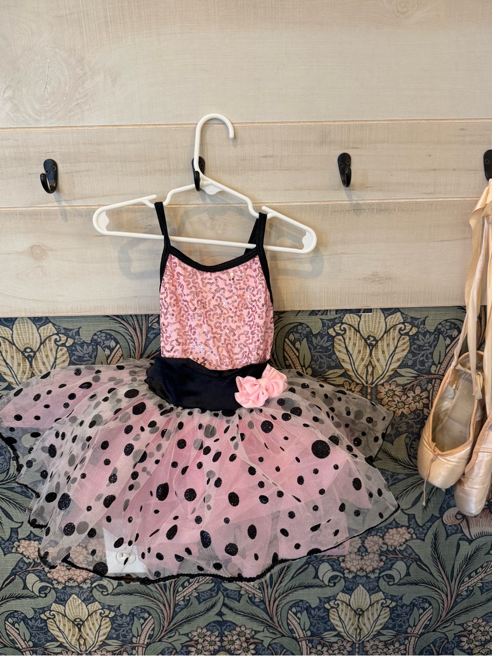 Curtain Call Costumes kids ballet tap performance tutu pink black polka dot